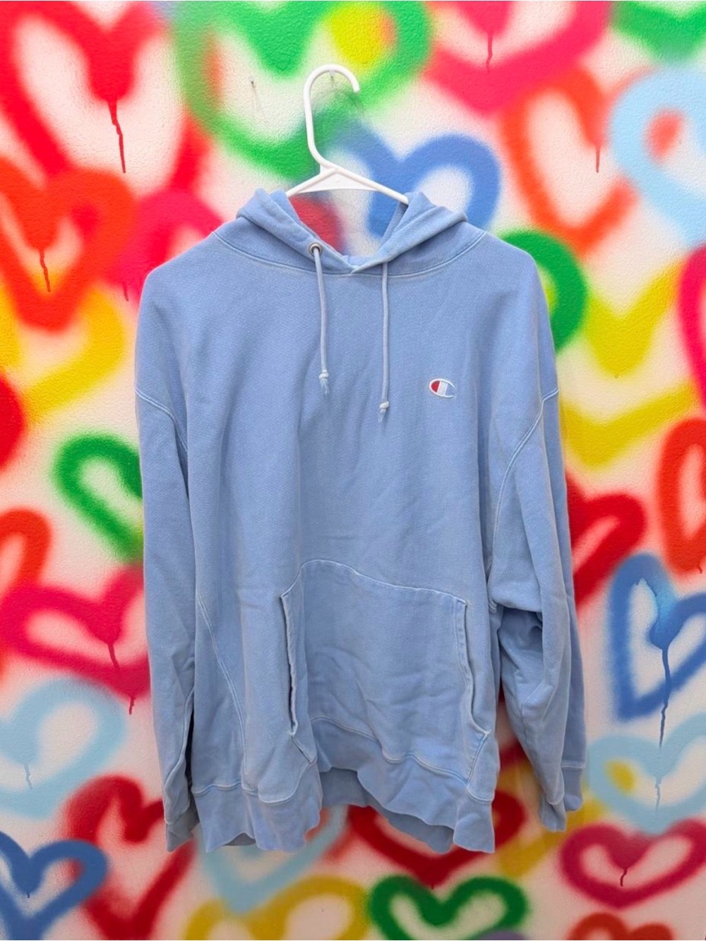 Vintage Champion Light Blue Hooded Sweatshirt for Men